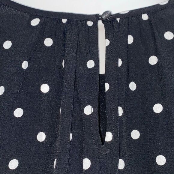 New Gap Ruffle Shoulder Long Sleeve Polka Dot‎ Blouse Rayon Black White S - Picture 10 of 16